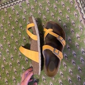 Birkenstock mayari yellow sandals with white trim